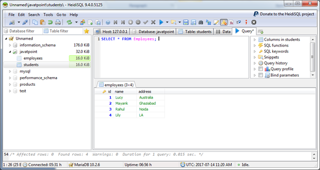 Mariadb From clause 1