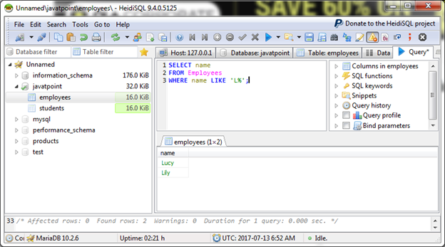 Mariadb like clause 2