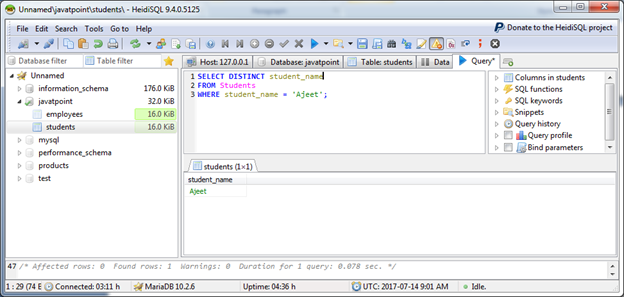 Mariadb Distinct clause 2